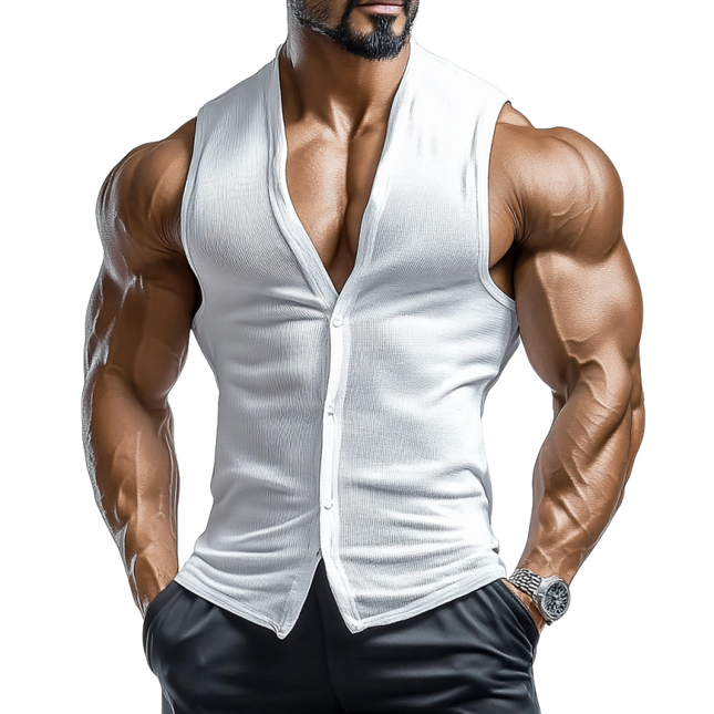 Men's Slim Fit V-Neck Tank Top | Casual Cotton Blend | Ribbed Texture | Single-Breasted Style | Breathable & Stretch Fabric | Layering Essential | Minimalist Design