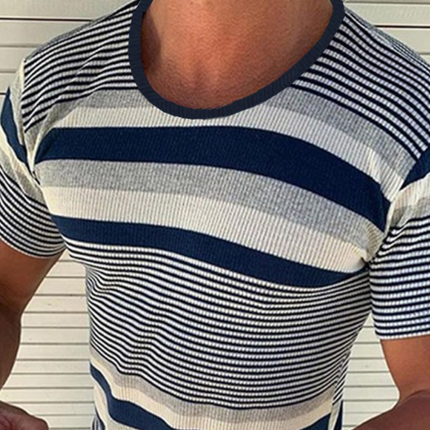 Men's T-Shirt | Spring Summer | Casual Horizontal Stripe | Knit Short Sleeve | Breathable Comfortable Fabric | Modern Design | Versatile Pairing | Easy Care Machine Washable | Ideal for Warm Weather