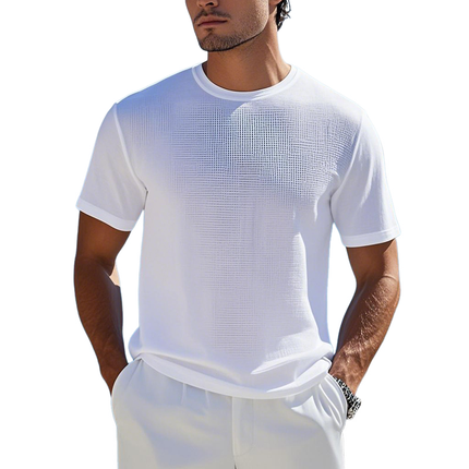 Men's Cotton Blended Waffle Short Sleeve T-Shirt | Round Neck | Loose Fit Casual Top | Comfortable & Stylish | Perfect for Everyday | Soft & Breathable Fabric | Versatile Vintage Look