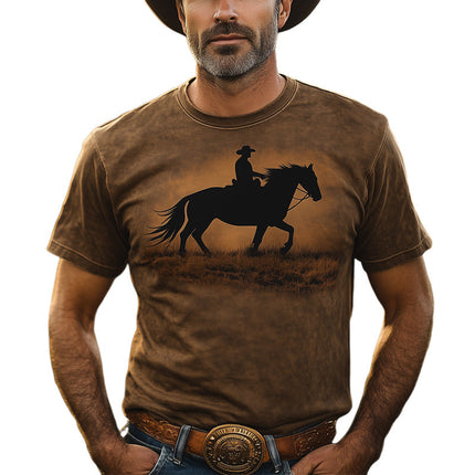 Men's Western Cowboy Style T-Shirt | Printed Crew Neck | Cotton Blend | Short Sleeve | Casual Everyday Wear | Vintage Motif | Various Sizes