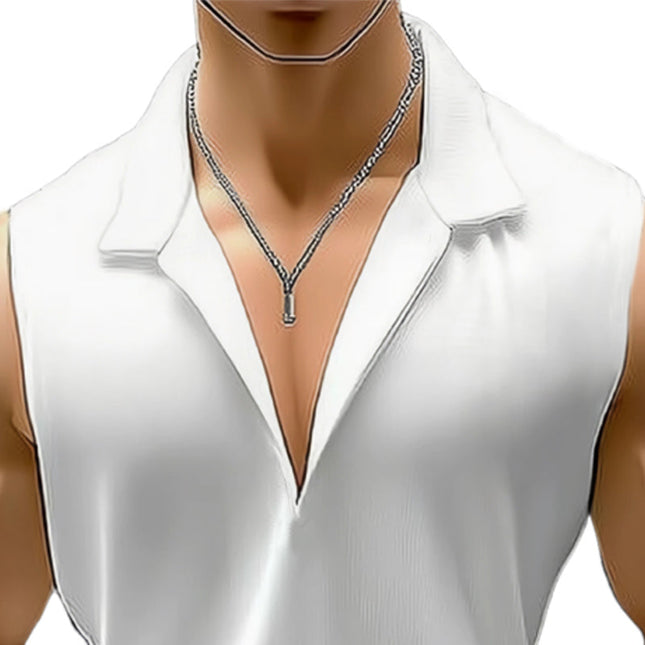 Men's Summer Lapel Knit Tank Top | Lightweight Breathable Sleeveless | Casual Smart-Casual | Soft Cotton Polyester Blend | Stylish Modern Lapel Collar | Versatile Colors | Sizes S to 3XL