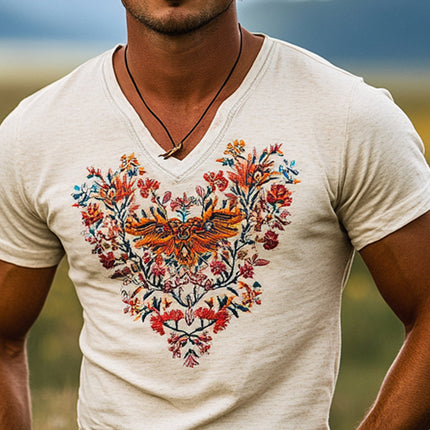 Men's Western T-Shirt | Embroidered Design | Round Neck | Short Sleeve | Casual Comfortable Fit | Stylish Wardrobe Essential