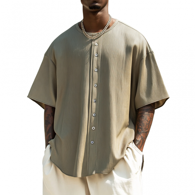 Men's Button Decorated T-Shirt | Round Neck | Short Sleeve | Loose Fit | Casual Streetwear | Soft Breathable Fabric | Fashion-Forward Design | Versatile Layering | Comfort and Style | Summer Outfits