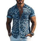 Men's Fashion Short Sleeve Shirt | Retro Western Style | Leopard Denim Print | Slim Fit | Casual Spring Summer | High-Quality Cotton Blend