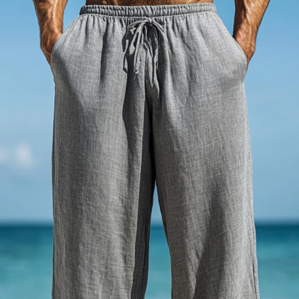 Men's Breathable Cotton Linen Pants | Elastic Waist | Loose Fit Cuffed Ankle | Solid Color | Casual Style | Lightweight Fabric | Side Pockets | Easy Care