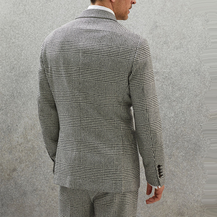 Men's Vintage Plaid Herringbone Blazer | Double-Breasted Suit | Retro Style | Gray | Lapel Design | Slim Fit | Comfortable Lining | Multiple Sizes | Classic & Fashionable | Men's Outerwear