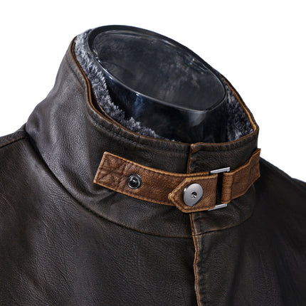 Men's Vintage Double Layer Collar Vest | Soft Italian Calfskin Trim | Heavy-Duty Brass Zipper & Snaps | Hidden Pocket | Casual & Versatile Outerwear | Handcrafted Design | High-Quality Leather Garment