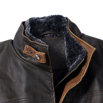 Men's Vintage Double Layer Collar Vest | Soft Italian Calfskin Trim | Heavy-Duty Brass Zipper & Snaps | Hidden Pocket | Casual & Versatile Outerwear | Handcrafted Design | High-Quality Leather Garment