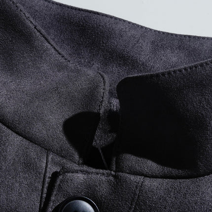 Men's Vintage Suede Jacket | Single Breasted | Stand Collar | Classic Fit | Long Sleeve | Premium Faux Suede | Lightweight | Solid Color | Casual to Smart Casual | Fall & Spring Outerwear