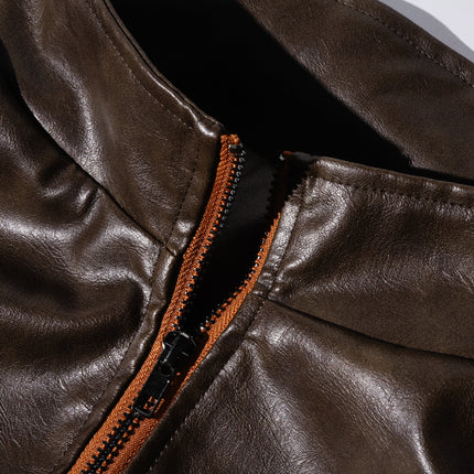Men's Vintage Leather Jacket | High-Quality PU Leather | Asymmetrical Zipper | Slim Fit | Stand-Up Collar | Distressed Detailing | Multiple Zippered Pockets | Timeless Sophistication | Casual & Evening Wear