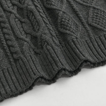 Men's Cable Knit Sweater | Vintage Style | Stand Collar | Full-Length Sleeves | Cozy Knit Fabric | Versatile Layering | Classic Colors | Charcoal Grey | Navy Blue | Beige | Warmth and Comfort