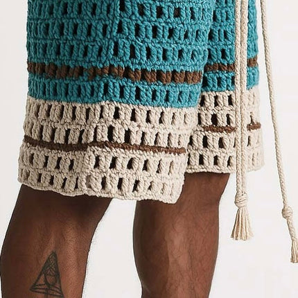 Men's Braided Beach Shorts | Holiday Swimwear | Premium Cotton Fabric | Stylish Design | Elastic Waistband with Drawstrings | Side Pockets | Summer Comfort | Versatile Casual Wear