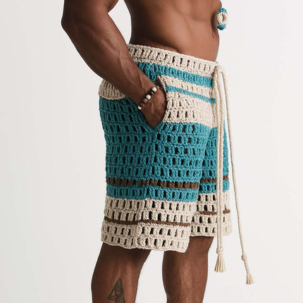 Men's Braided Beach Shorts | Holiday Swimwear | Premium Cotton Fabric | Stylish Design | Elastic Waistband with Drawstrings | Side Pockets | Summer Comfort | Versatile Casual Wear