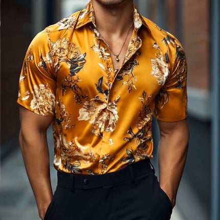 Men's Vintage Floral Shirt | Retro Style | Short Sleeve | Lapel Collar | Casual Wear | Breathable Satin | Summer Fashion | Versatile Sizes S-3XL | Ideal for Beach, Brunch, Vacations | Vibrant Print