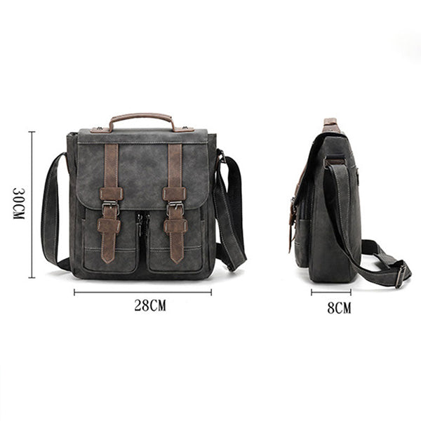 Vintage Leather Shoulder Bag | Multi-Pocket Crossbody | Waterproof PU Leather | Adjustable Strap | Travel, Work, Hiking, Shopping | Fits Mini Tablet, Umbrella, Wallet, Mobile Power | Dimension: 28cm x 8cm x 30cm