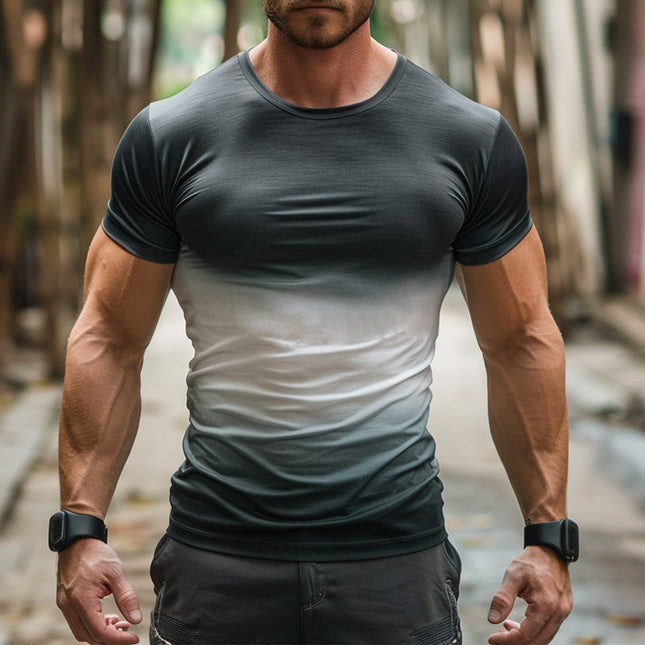 Men's Ombre Crew Neck Short Sleeve Cotton T-Shirt | Gradient Print | Soft Stretchy Fabric | Comfortable Fit | Casual Style