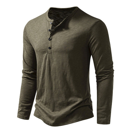 Men's Long Sleeve Henley T-Shirt | Casual Solid Color | Comfort Fit | Stylish Button Placket | Soft Cotton Blend | Regular Fit | Warm Layering Top | Versatile Fall Winter Wear