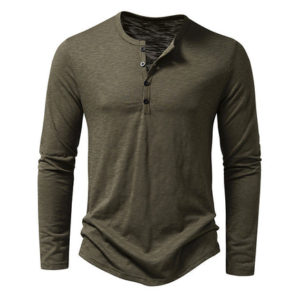 Men's Long Sleeve Henley T-Shirt | Casual Solid Color | Comfort Fit | Stylish Button Placket | Soft Cotton Blend | Regular Fit | Warm Layering Top | Versatile Fall Winter Wear