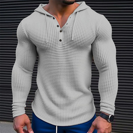 Men's Casual Waffle Knit Hoodie | Solid Color Long Sleeve Top | Comfortable Regular Fit | Versatile Year-Round Wear | High-Quality Breathable Fabric