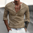 Men's Cotton Blend Long Sleeve Henley Striped T-Shirt | Casual Versatile Top | Sizes S-XXXL | Durable Soft Breathable | Adjustable Four-Button Placket | Machine Washable | Year-Round Wear