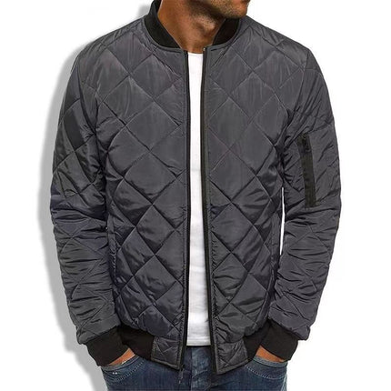 Men's Thermal Jacket | Padded Stand Collar | Solid Color | Warm Insulated Outerwear | Durable Polyester | Stylish Winter Coat | Casual & Formal Wardrobe Essential | With Side Pockets | Elasticized Cuffs