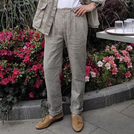 Men's Cotton Linen Suit Pants | Drawstring Waist | Relaxed Fit | Breathable & Comfortable | Casual Chic Design | Versatile & Stylish | Perfect for Warm Weather | Office & Leisure | Adjustable Fit