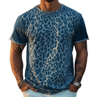 Men's Retro Western Cowboy T-Shirt | Denim Jacquard Fabric | Leopard Print | Short Sleeve | Stylish Vintage Design | Comfortable Fit | Durable | Breathable