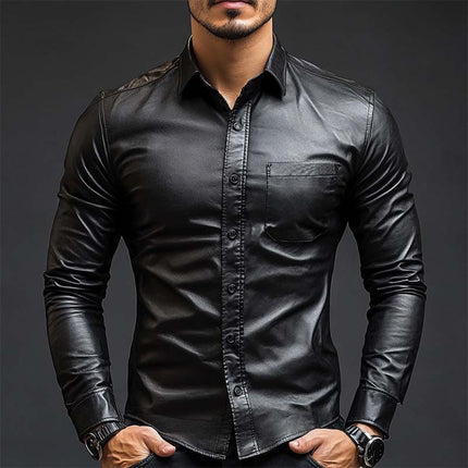 Men's Leather Long Sleeve Shirt | Slim Fit | Classic Casual Design | Premium Soft Leather | Tailored Look | Button-Down Closure | Versatile Styling | Durable & Fashionable | Ideal for Day & Night Wear