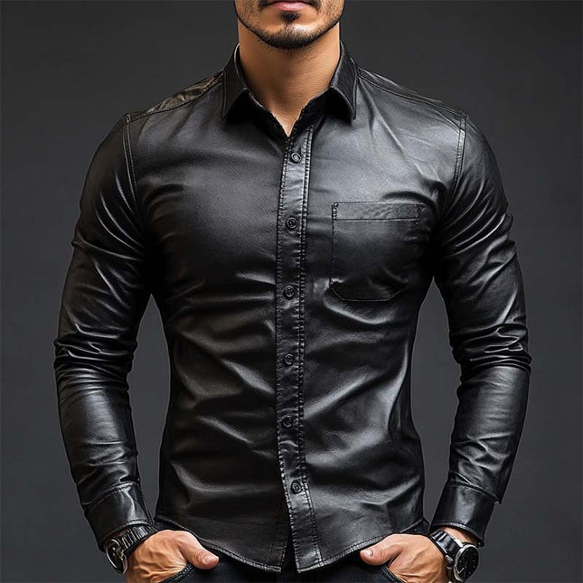 Men's Leather Long Sleeve Shirt | Slim Fit | Classic Casual Design | Premium Soft Leather | Tailored Look | Button-Down Closure | Versatile Styling | Durable & Fashionable | Ideal for Day & Night Wear