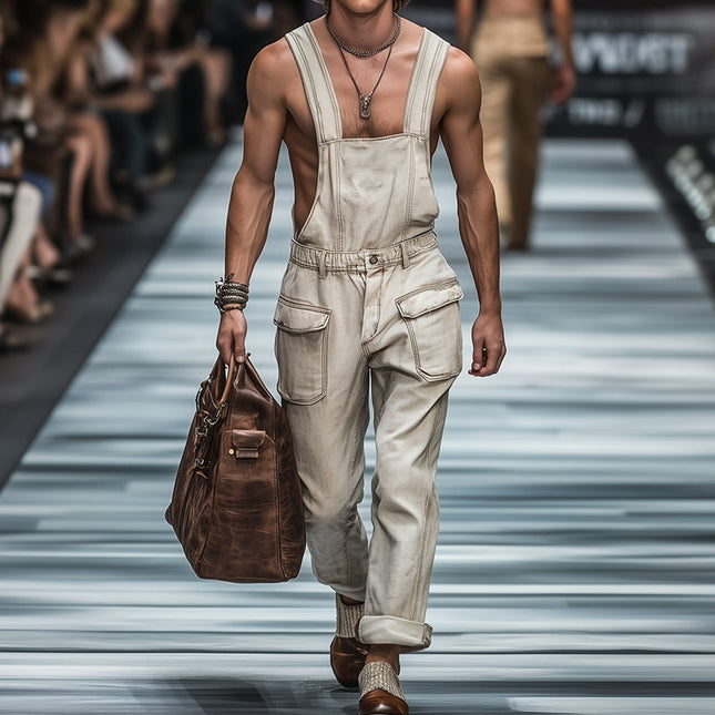 Men's Vintage Denim Washed Bib Overalls | Loose Fit | Casual Everyday Style | Comfortable Durable Fabric | Classic Relaxed Fit | Multiple Sizes | All Season Versatility | Perfect Outdoor Wear