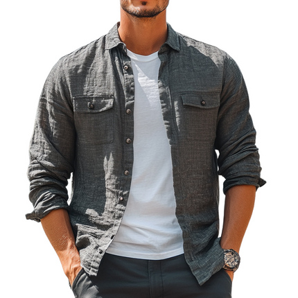 Men's Relaxed Fit Long-Sleeve Shirt | Dark Gray | Cotton Linen Blend | Casual & Semi-Formal | Breathable & Skin-Friendly | Smart Casual Turn-Down Collar | Button-Up | Versatile Solid Color