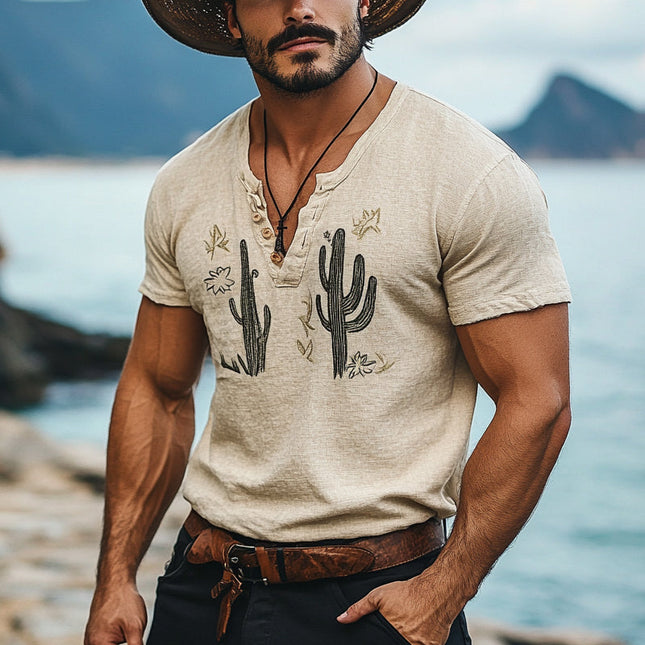 Men's T-Shirt | Casual Cactus Print | Short Sleeve | Cotton Fabric | Relaxed Fit | Round Neckline | Durable Double-Stitched | Nature-Inspired Design | Trendy Urban Style