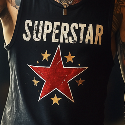 Men's Retro Tank Top | SUPERSTAR Print | Casual Crew Neck | Vintage Style | Sleeveless Cotton Shirt | Breathable Fabric | Versatile Fashion for Gym, Travel, Festivals | Sizes S-3XL