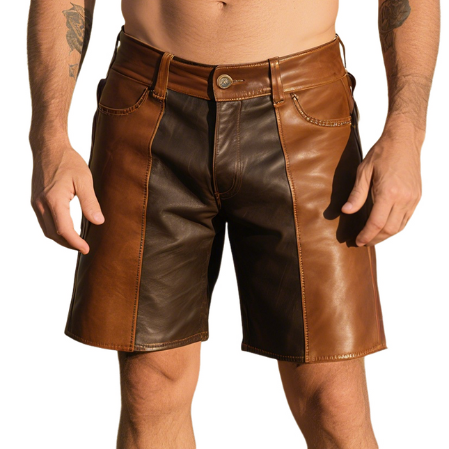 Men's Leather Shorts | Retro Western Cowboy Style | Classic Ranch Design | Durable Genuine Leather | Adjustable Waistband | Versatile Outdoor & Casual Wear | Sizes S-3XL | Timeless Rugged Fashion