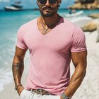 Men's Casual V Neck T-Shirt | Solid Color Short Sleeve | Soft Breathable Fabric | Versatile Stylish Design | Comfortable Everyday Wear