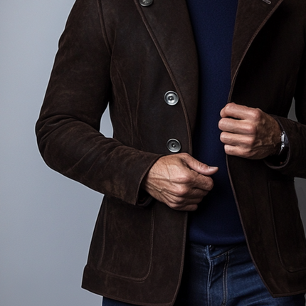 Men's Suede Blazer | Vintage Regular Fit | Single-Breasted | Notched Lapel | Long Sleeves | Solid Color | Button Closure | Multiple Pockets | Fall Winter Outerwear | Versatile Casual Formal Wear