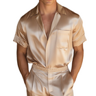 Men's Satin Short Sleeve Shirt | Retro Casual Lapel Collar | Solid Color | Straight Shoulder Design | Summer Spring Fashion | Versatile Dress | Lightweight | Comfortable Fit | Vintage Inspired