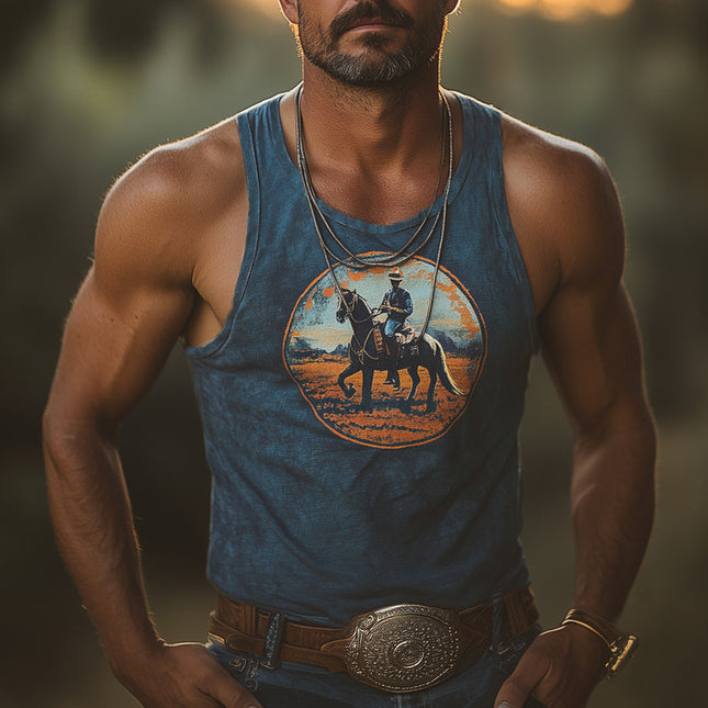Men's Western Cowboy Tank Top | Crew Neck | Sleeveless Summer Shirt | Breathable Cotton Blend | Western-Inspired Prints | Casual Wear | Comfortable Fit | Sizes S-3XL