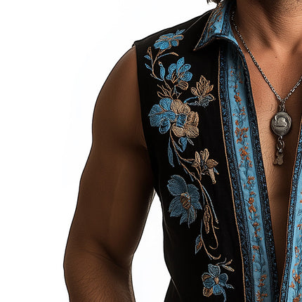 Men's Western Style Summer Vest | Printed Embroidered Design | Breathable Fabric | Casual Essential | Versatile Fashion Piece | Comfortable & Lightweight | Ideal for Summer Events