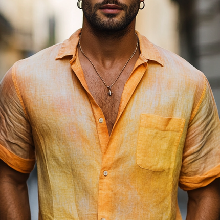 Men's Casual Shirt | Short Sleeve | Gradient Lapel Design | Lightweight & Breathable Fabric | Ideal for Summer & Casual Wear | Trendy & Stylish | Multiple Sizes Available | Fashion Forward Look