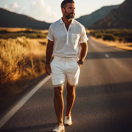 Men's Cotton Blend Shorts | Spring Summer Fashion | Leopard Print | Elastic Waist | Casual Fit | Breathable Durable | Versatile Design