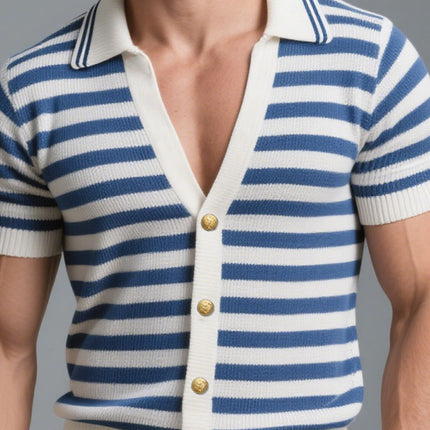 Men's Casual Polo Shirt | Short Sleeve Striped Knitted | Classic Collared Design | Comfortable Breathable Fabric | Versatile Styling | Regular Fit | Perfect for Casual Wear