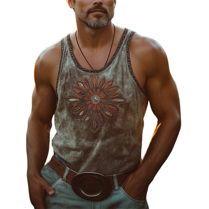 Men's Vintage Embroidered Cowboy Tank Top | Western Style Sleeveless | 100% Cotton | Scoop Neck | Casual Summer Top | Available in Sizes S-3XL | Breathable Fabric | Old West Inspired