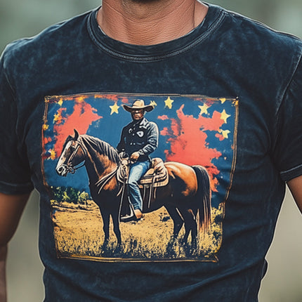 Men's Western Cowboy Style T-Shirt | Crew Neck | Short Sleeve | Cotton | Western-Themed Prints | Casual Wear | Available in Sizes S to 3XL | Comfortable Fit | Classic Cowboy Design | Horses & Cacti Motifs