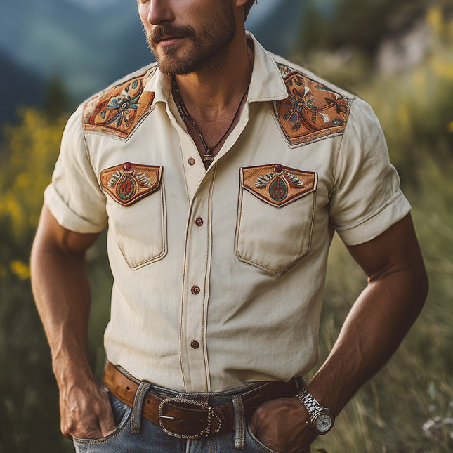 Men's Summer Embroidered Short Sleeve Shirt | Casual & Smart-Casual | Cotton Blend | Breathable Lightweight | Intricate Design | Modern Collar | S-3XL Sizes | Day-Long Comfort | Warm Weather Style
