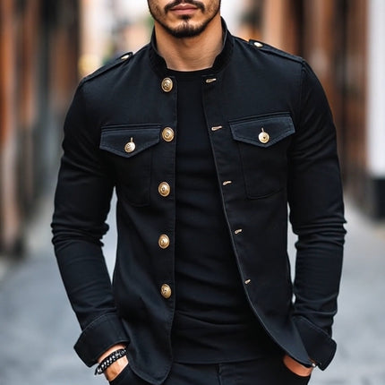 Men's Vintage Lapel Button Jacket | Casual Solid Coat | Long Sleeves | Polyester Cotton Blend | Versatile Outerwear | Lightweight | Retro Style for All Seasons | Sizes S-3XL | Classic Sophistication
