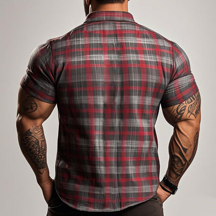 Men's Vintage Plaid Short Sleeve Shirt | Casual Lapel Collar | Breathable Polyester | Retro Style Top for Daily Wear & Travel | Available in Sizes S-3XL | Perfect for All Seasons