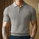 Men's Summer Knitted Polo Neck Short Sleeve Shirt | Business Casual Top | Soft Breathable Fabric | Tailored Fit | Button Placket | Versatile Solid Colors | Sizes Available