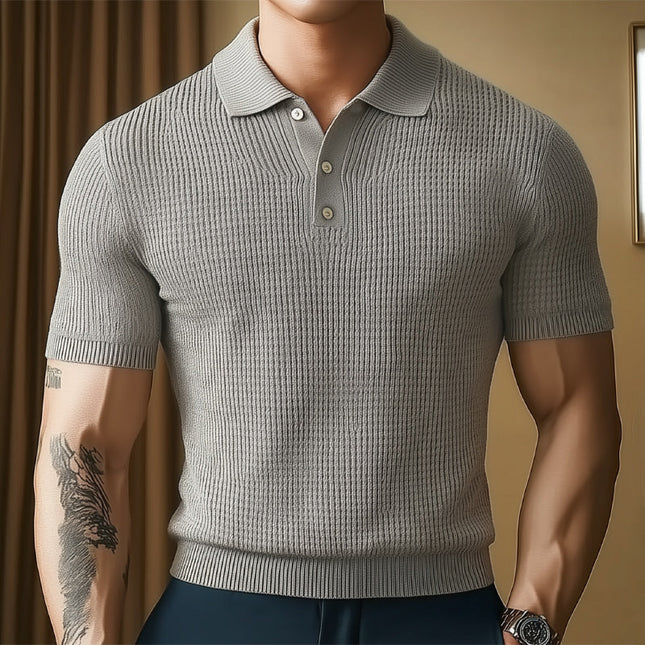 Men's Summer Knitted Polo Neck Short Sleeve Shirt | Business Casual Top | Soft Breathable Fabric | Tailored Fit | Button Placket | Versatile Solid Colors | Sizes Available