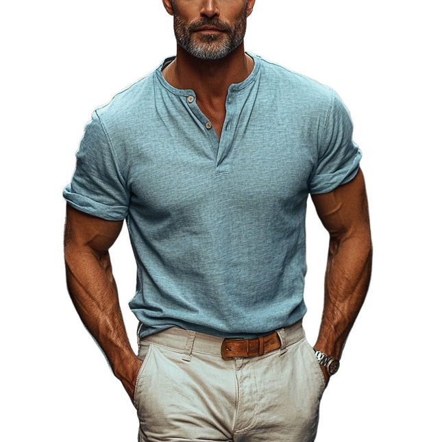 Men's Cotton Linen Blend Shirt | Short Sleeve | Button Up | Comfortable | Breathable | Solid Color | Versatile Style | Casual to Formal | Ideal for Warm Weather | Durable | Classic Design for Modern Men